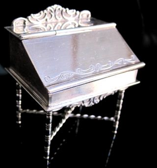 Miniature Solid Silver Desk By H Hooijkaas.  A+ Condn.  Part Of V Rare Collection photo