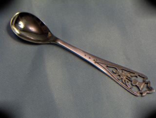 Vintage Ornately Pierced Scottish Solid Silver Thistle Mustard/salt Spoon photo