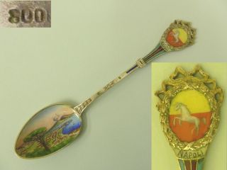 Napoli Naples 800 Solid Silver & Enamel Souvenir Picture Bowl Spoon.  C.  1900 photo