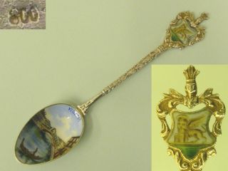 Venice (venezia) 800 Solid Silver & Enamel Souvenir Picture Bowl Spoon.  C.  1900 photo