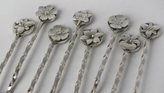 X8 Sterling Silver Andrew Fussell Flower Coffee Spoons - 1973 photo