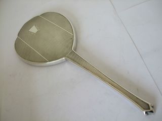 Vintage Silver Hand Mirror Engined Turned Art Deco Stepped Design Hm 1962 photo