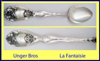 Antique Art Nouveau Unger Brothers Silver Figural Teaspoon La Fantaisie (5052) photo