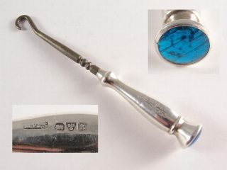 Chester Hallmarked Silver & Blue Enamel Glove Hook.  1927 Maker Wv&s photo