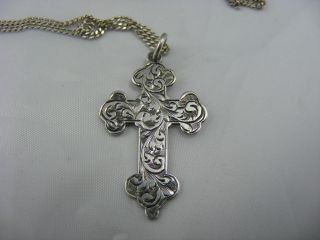 Antique Full Uk Hm Chester Solid Silver Victorian Style Religious Cross Pendant photo