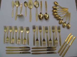 American Golden Heritage Flatware Set Consisting Of 44 Pcs.  Gold Plated photo