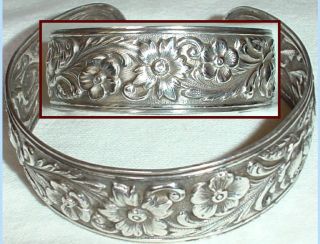 Sterling Repousse S.  Kirk & Son Large Cuff Bracelet Roses /33g photo