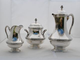French Odiot Sterling Silver Tea Or Coffee 3pc Set Louis Xvi photo