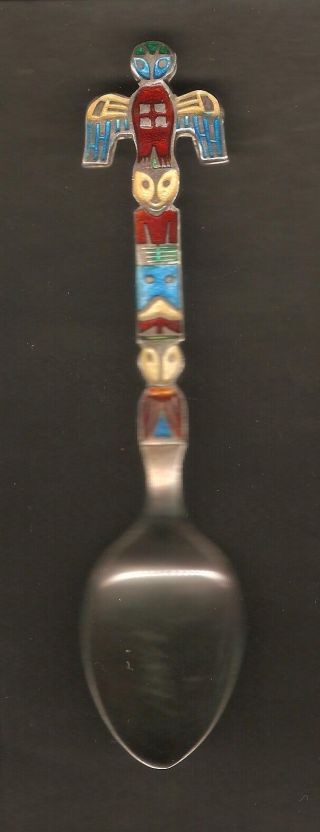 Banff Totem Pole Enamel Sterling Silver Souvenir Spoon, photo