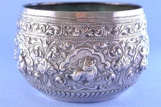 Antique Burmese White Metal Repousse Chased Bowl C1890 138g photo