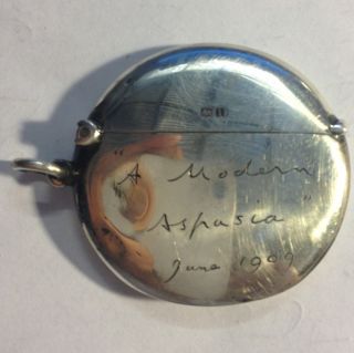 Antique Sterling Silver Vesta 1909 Victorian Necklace Pendant Disc Locket photo