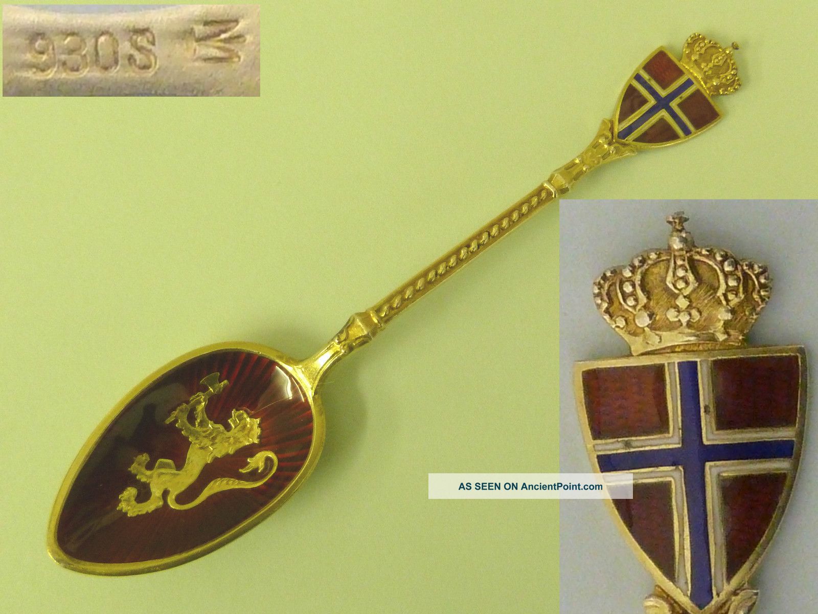 Norway Norwegian Solid Silver Souvenir Enamel Bowl Spoon.  Marius Hammer Other photo