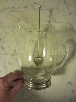 Silver Base Crystal Bar Pitcher With Sterling Silver Heart Swizzle Wallace photo