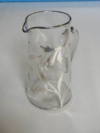 Vtg Sterling Silver Glass Overlay Deco Pitcher,  Iris Design photo