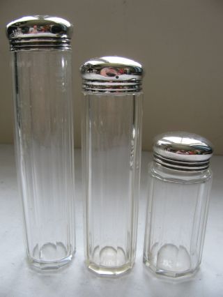 Set Of 3 Victorian Solid Silver Capped Jars Hallmarked London 1898 By W & G Neal photo