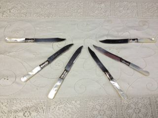 Set Of 6 Antique Mop & Sterling Silver Fruit Knives - Herny Sear & Son photo