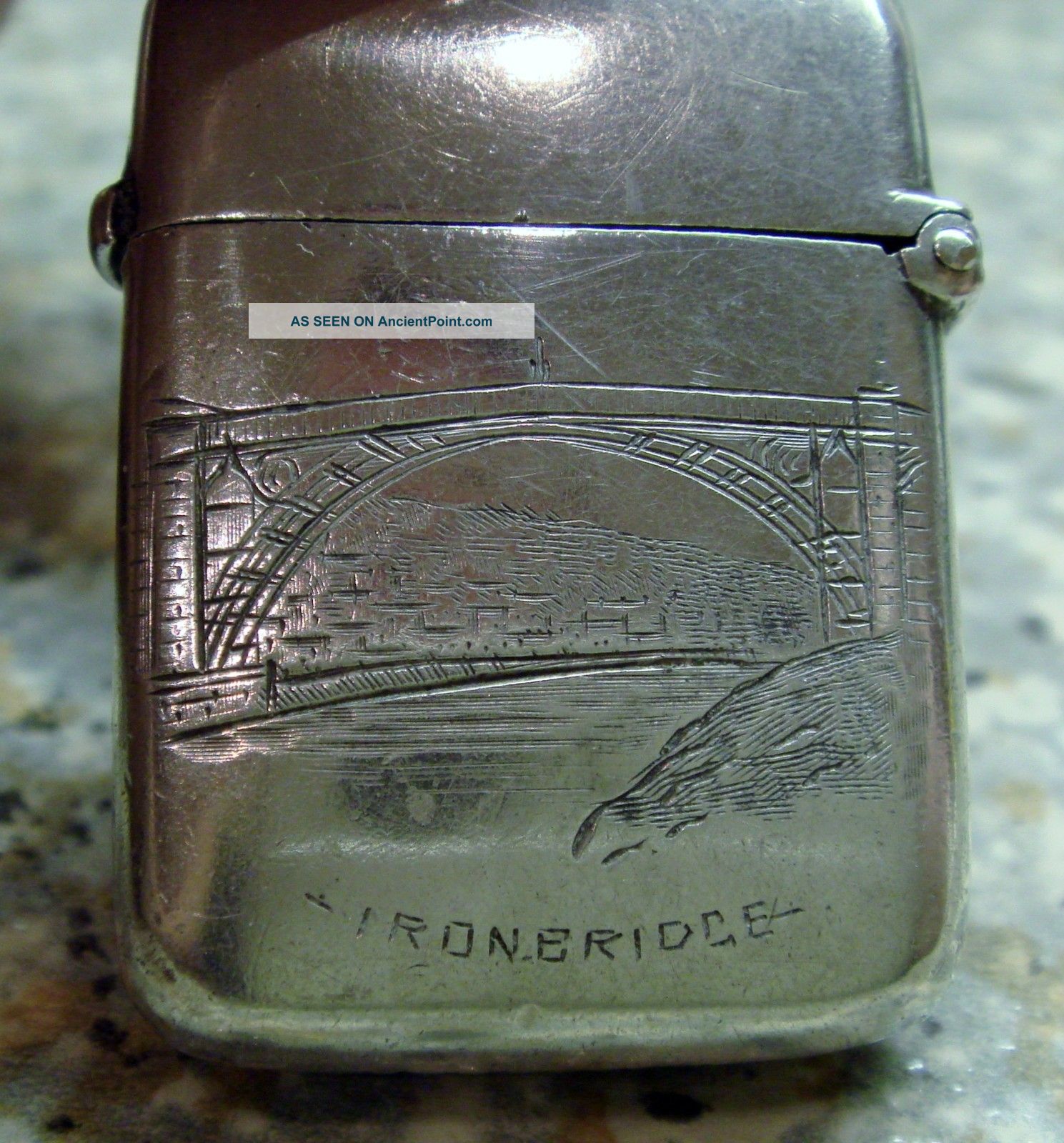 Unusual Antique Sterling Silver Iron Bridge Vesta Case Birmingham 1899 Cigarette & Vesta Cases photo