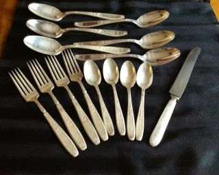 Vintage Lot 15 Pieces - Rogers Bros.  Silver Plate Serving Spoons,  Forks,  Others photo