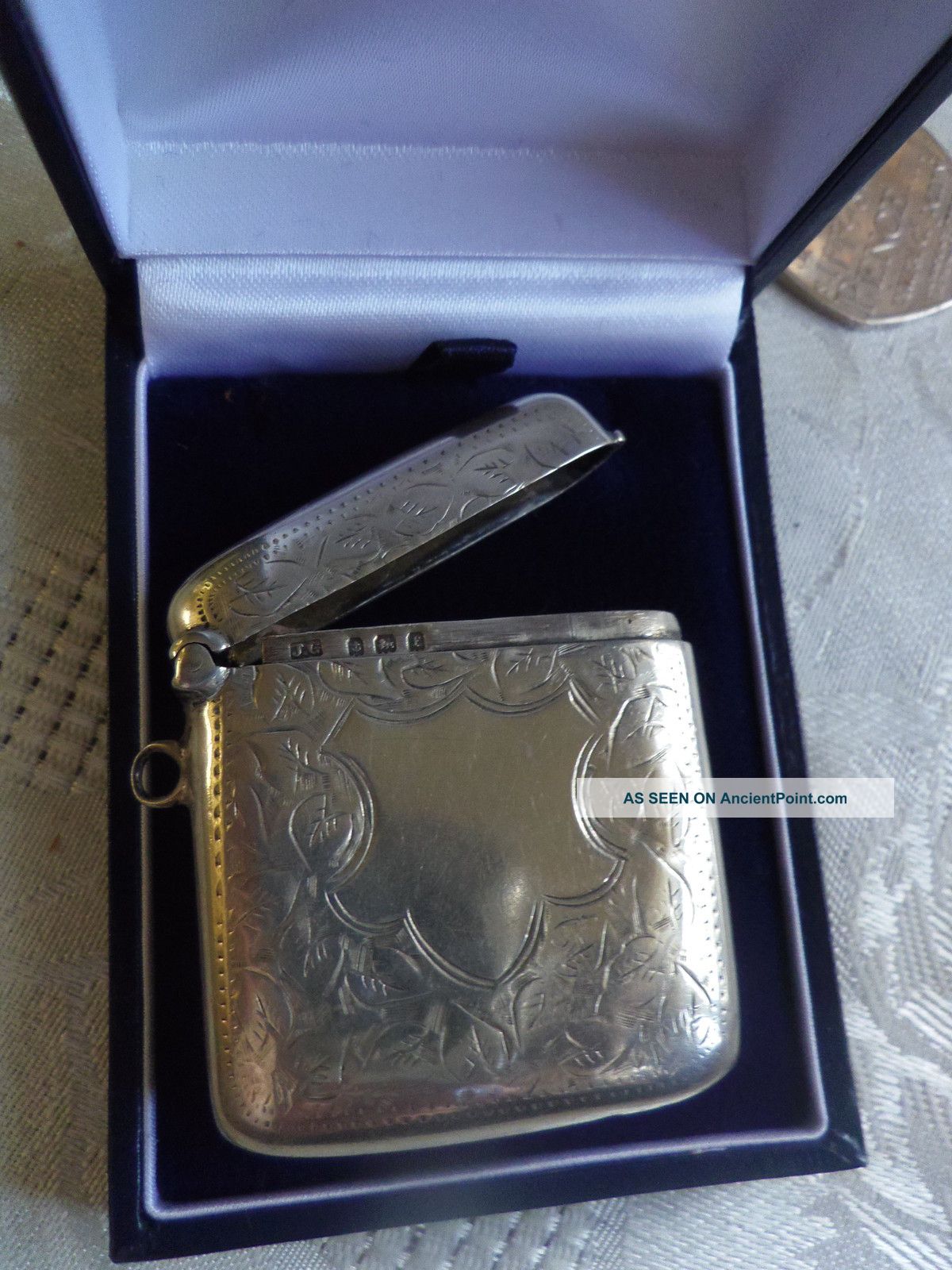Antique Solid Sterling Silver Vesta Case Blank Cartouche,  1905,  Js Cigarette & Vesta Cases photo