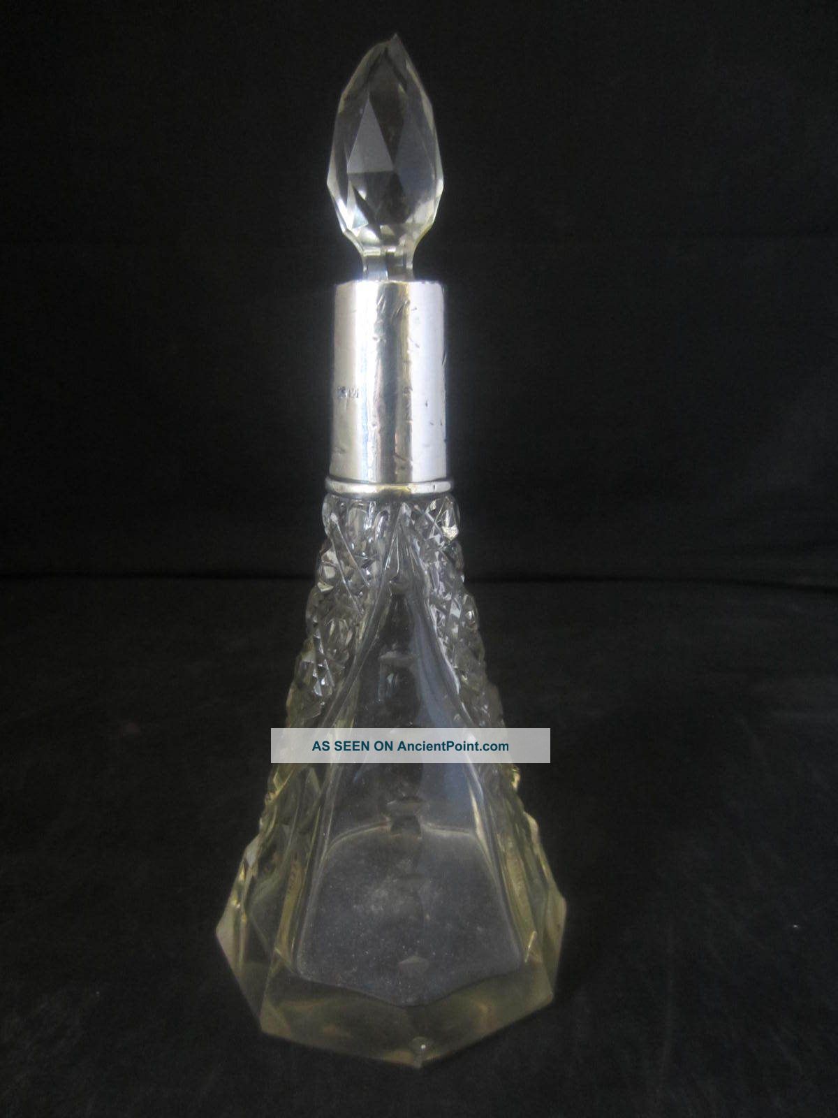 Solid Silver Necked Cut Glass Scent Bottle With Glass Stopper - 1924 Bottles photo