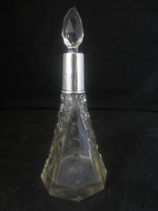 Solid Silver Necked Cut Glass Scent Bottle With Glass Stopper - 1924 photo