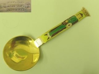 Oslo Norwegian Large Solid Silver And Enamel Souvenir Spoon.  J Tostrup.  40g photo