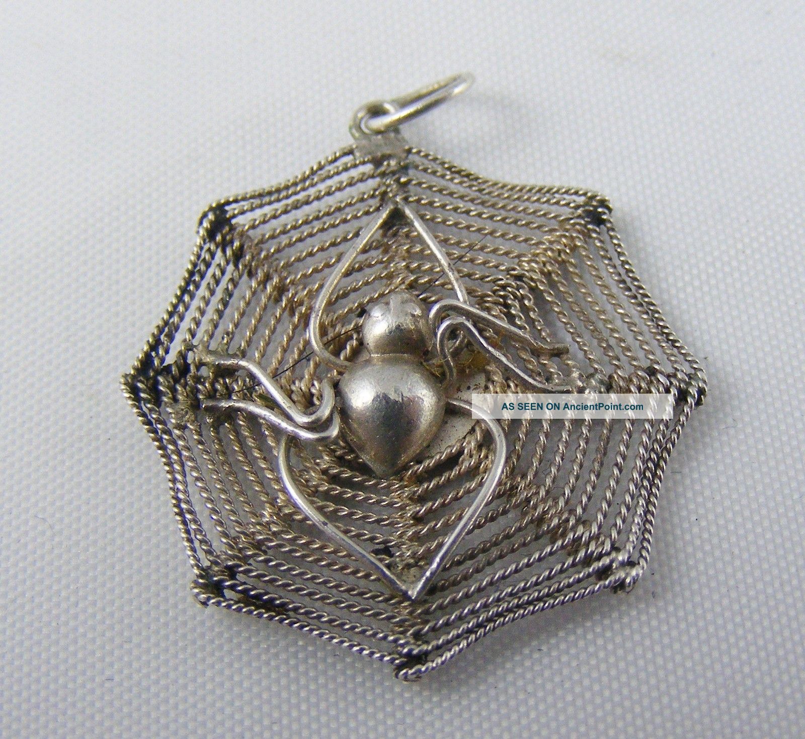 Vintage Solid Silver Gothic Goth Black Widow Spider Web Pendant Uncategorized photo