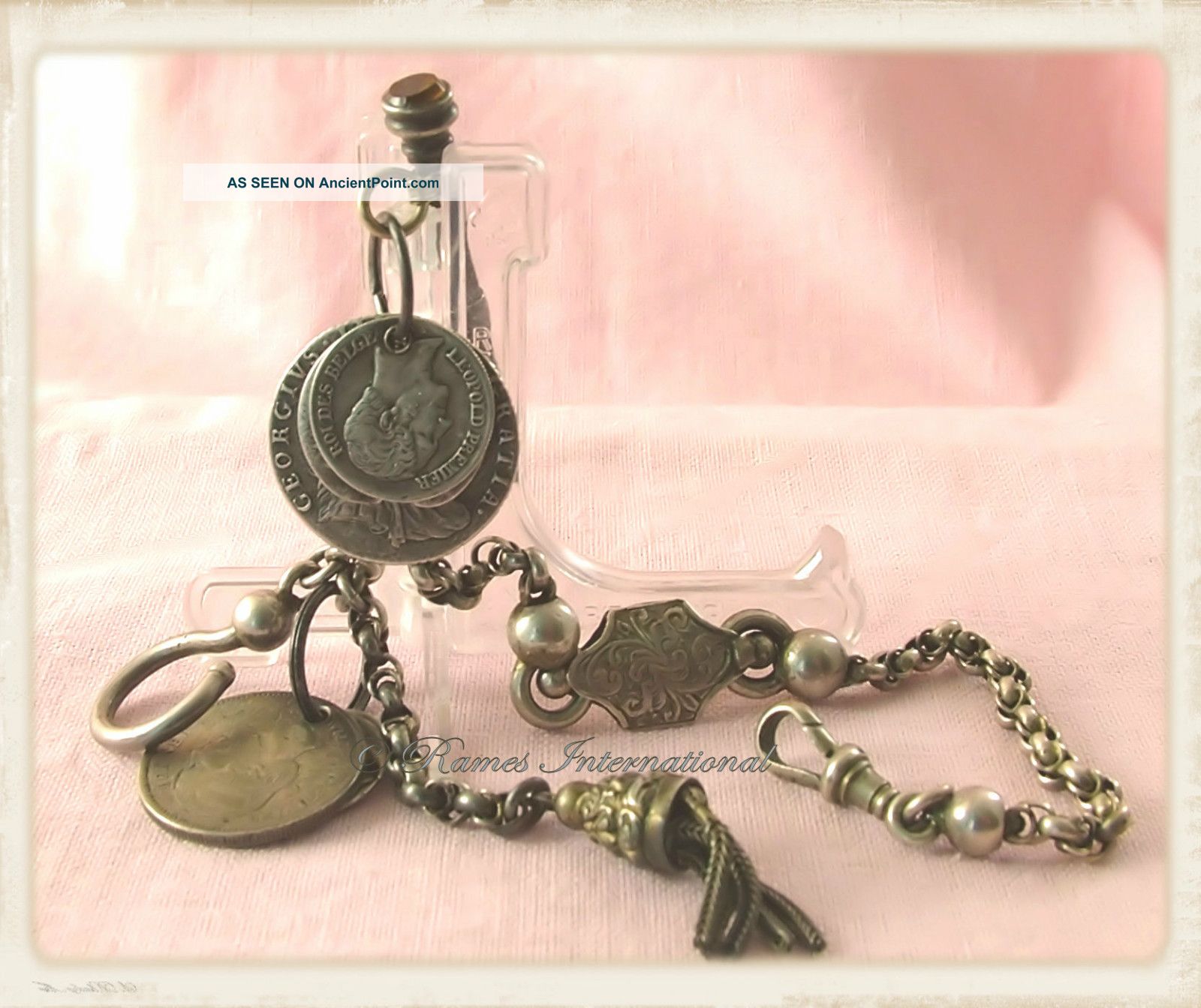 Victorian Silver Albertina Pocket Watch Fob Tassel Coins Chatelaine Pencil C1850 Pocket Watches/ Chains/ Fobs photo