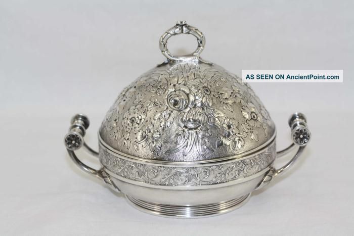 Antique Gorham Silverplate Floral Repousse Butter Server With Insert Lovely Butter Dishes photo
