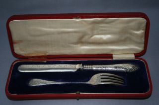 Sterling Silver Victorian Knife & Fork Set In Presentation Box photo