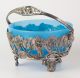 Antique Victorian Blue Turquoise Glass Bowl In Repousse Silver Frame Gorgeous Bowls photo 2
