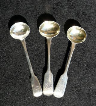 3 London Sterling Fiddle Thread Mustard Spoons,  J.  Beebe (1821) + W.  Eaton (1824) photo