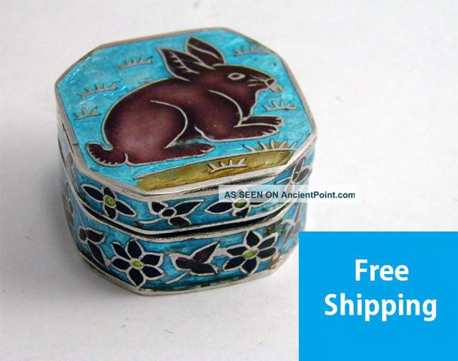 Good Indian 925 Sterling Silver & Enamel Pill Box Rabbit Decoration Boxes photo