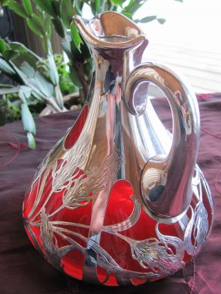 999/1000 Alvin Overlay Silver & Glass Pitcher - Amazing Pure Silver Not Sterling photo