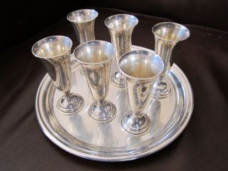 6 Vintage Randahl Sterling Silver Cordials W/matching Sterling Silver Tray 276 G photo