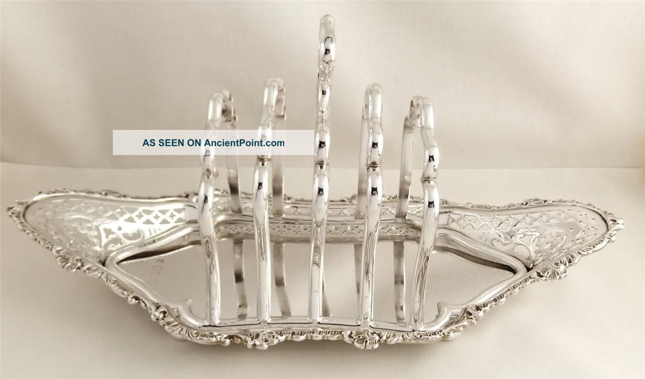 Antique Hallmarked Sterling Silver Toast / Letter Rack On Tray - 1905 - 349g Other photo