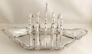 Antique Hallmarked Sterling Silver Toast / Letter Rack On Tray - 1905 - 349g photo