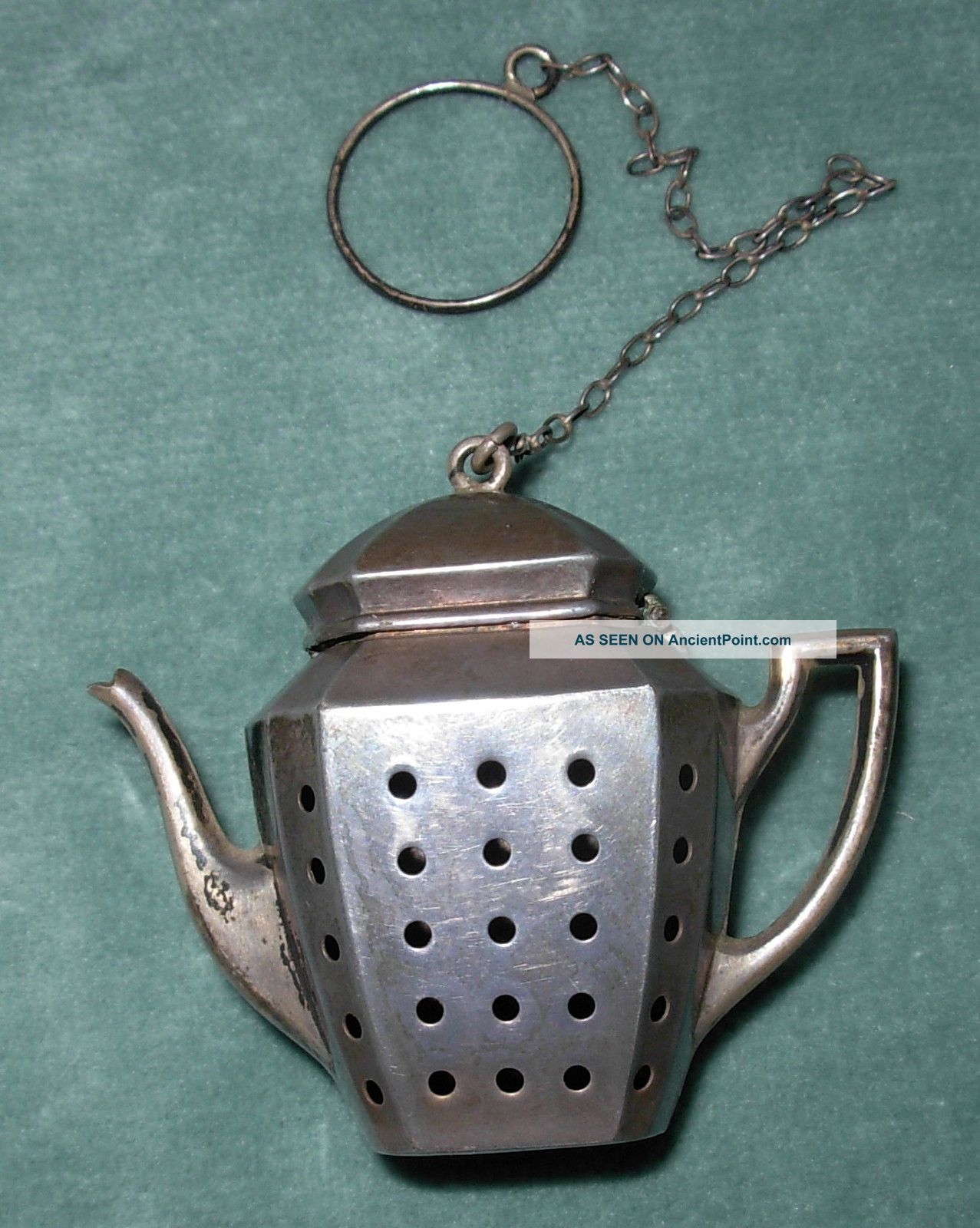 Antique Sterling Silver Miniature Hinged Teapot Tea Infuser Strainer Other photo