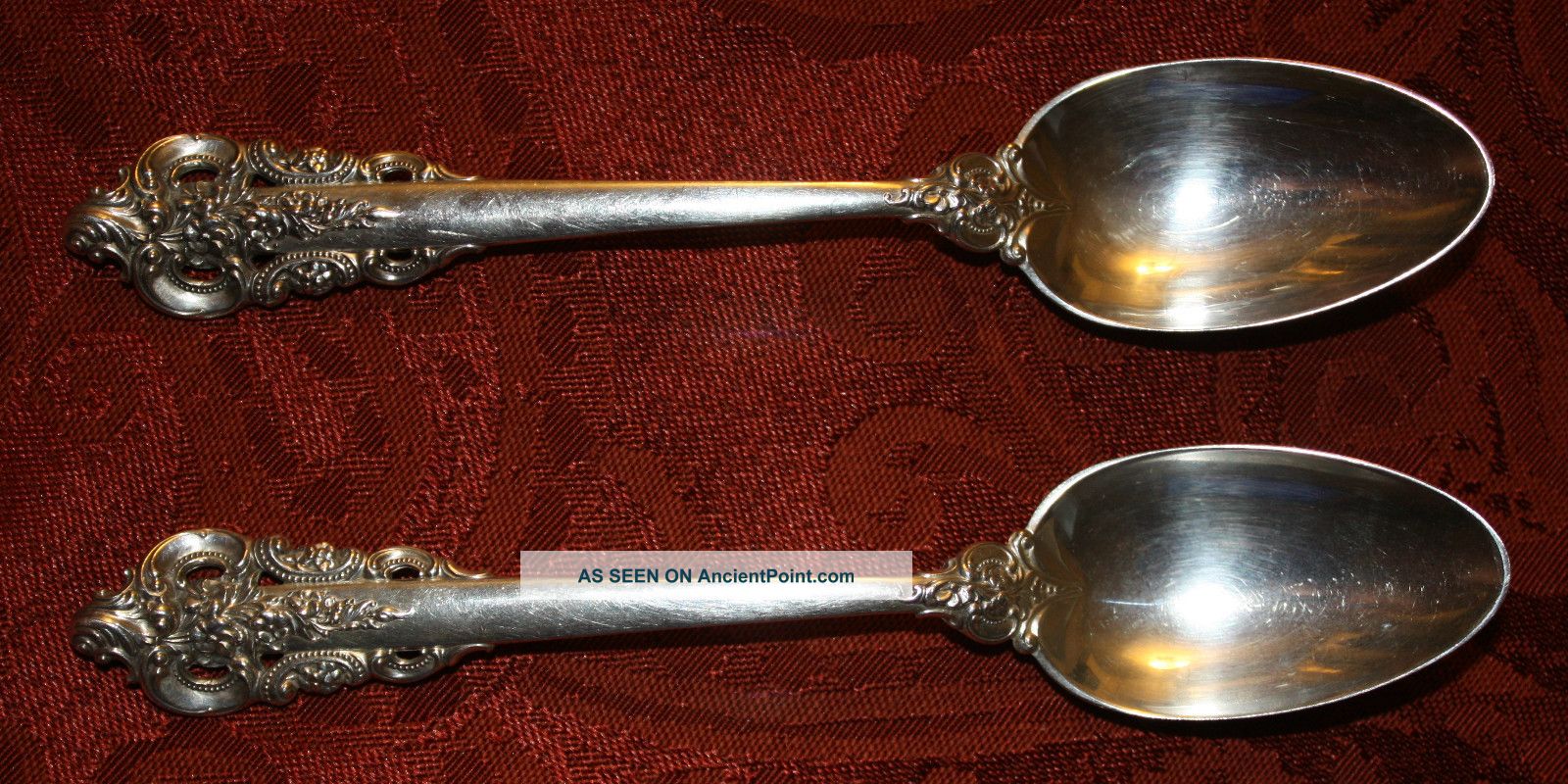 Two Antique Wallace Sterling Silver Teaspoons Tea Spoon Grand Baroque Wallace photo
