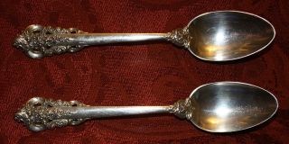 Two Antique Wallace Sterling Silver Teaspoons Tea Spoon Grand Baroque photo