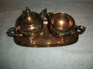 Silver Plate Creamer& Sugar Set With Tray photo