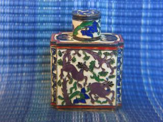 Russian Antique Enameled Silver Scent Bottle Marked 84 And Silversmith Mark photo