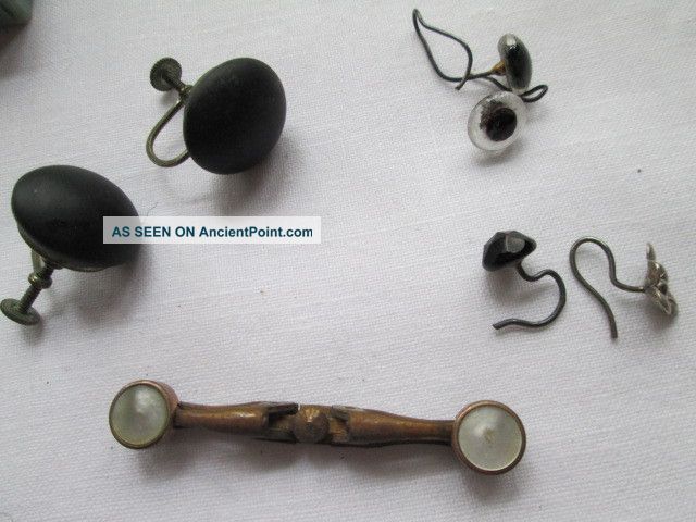 Antique Stud Earrings French Jet/bear Eys/and Very Rare Clip In Little Box Other photo