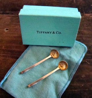 Vintage Tiffany Salt/mustard Spoons,  With Bag & Box photo