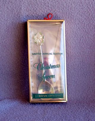 1971 Gorham Sterling Christmas Spoon Enameled Holly Orig Box Never Opened photo