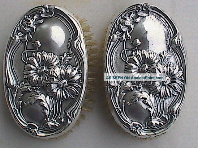 Antique Webster Sterling Pair Military Brushes Daisies Brushes & Grooming Sets photo