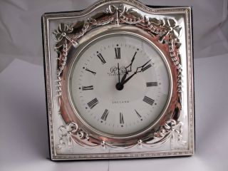 Vintage Silver Framed Clock Edwardian Bows & Swags Design Hm 1996 Made By Carrs photo