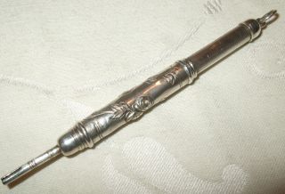 Fab Edwardian Antique Solid Silver Repousee Propelling Pencil & Fob Loop (8.  5 Cm) photo