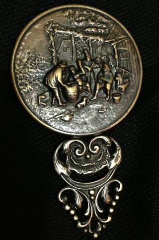 Antique Art Nouveau Mirror - Hans Jensen Whale - Denmark Silver Plated Pocket Mirror photo