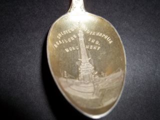 Sterling Silver Souvenir Spoon Of Indianapolis With Soldiers & Sailors Momument photo